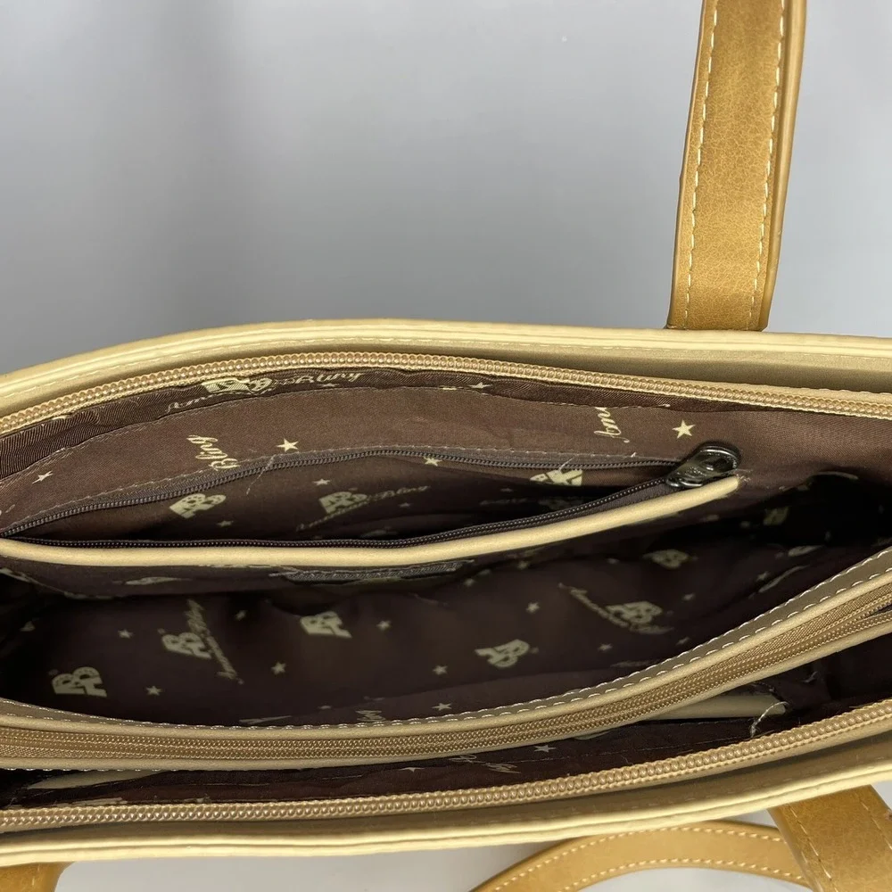 American Bling Concealed Carry Tan Purse Studded Detail Shoulder Bag Zip Closure